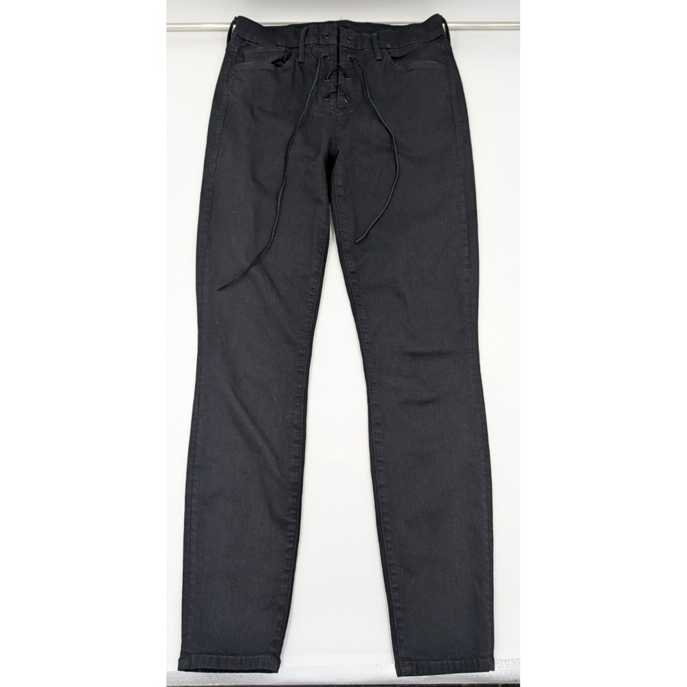 Mother Looker Ankle Jeans 27 (27x27) Black‎ Wash High Waisted Lace Up Not Guilty